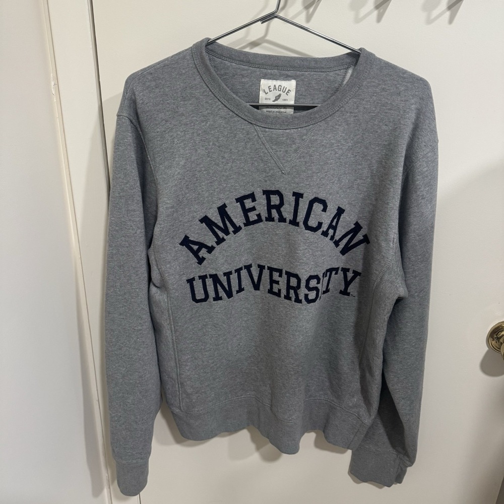 American University Embroidered Sweater The League Mens Medium Gray Sweatshirt